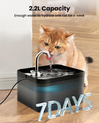 Cat Water Fountain for Drinking, 2.2L Cat Water Fountain, Ultra Silent Fountain with Activated Carbon Filter, Pet Water Fountain, Black