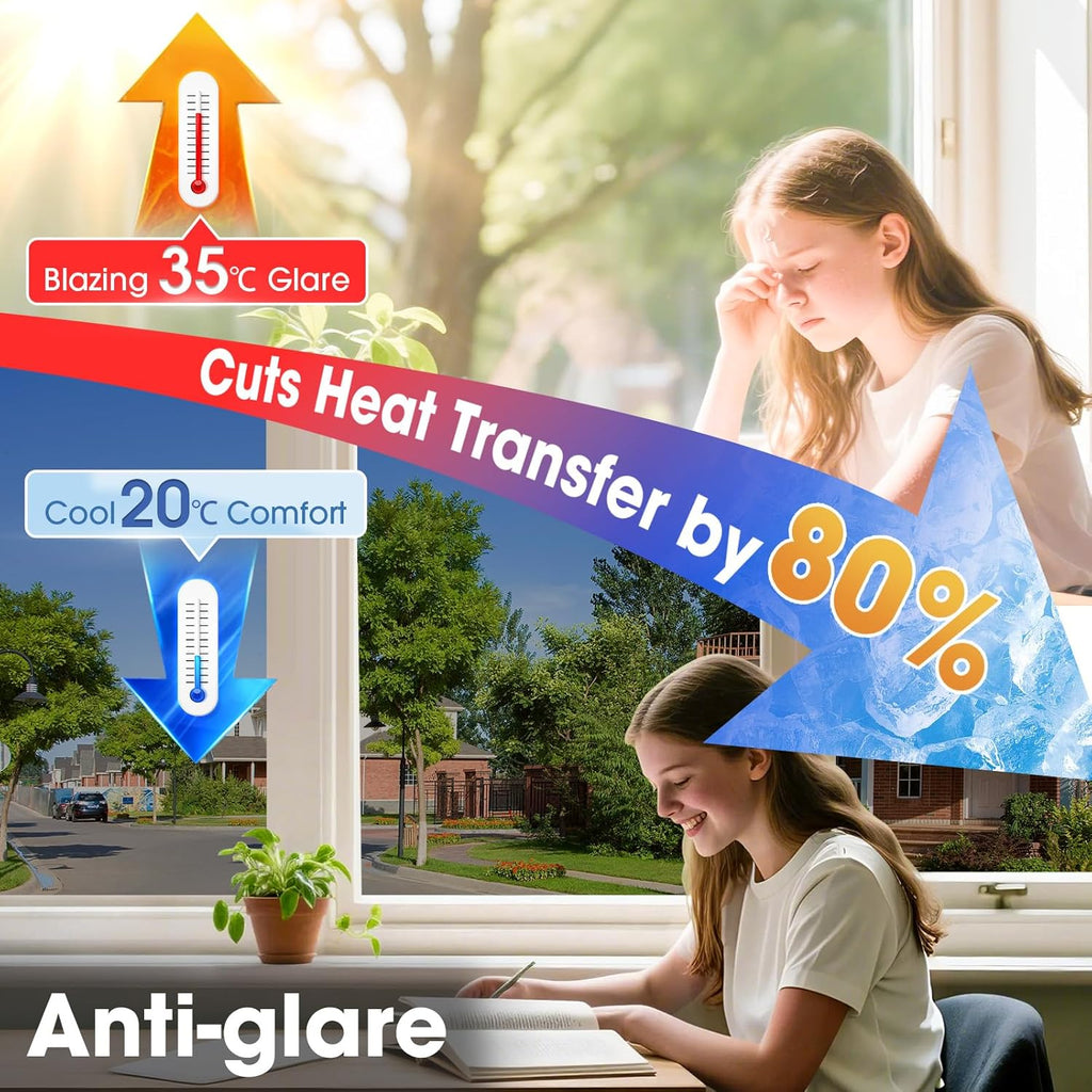 Reflective One Way Window Film Privacy: Mirror Heat Control Sun Blocker Window Tint Film, UV Protection anti Glare, No Glue Clear Daytime Privacy for Home Office (Silver, 44.5 * 200Cm)