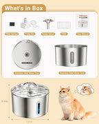 Cat Water Fountain for Drinking - 74Oz/2.2L Cat Fountain Stainless Steel Flower Style, Silent Automatic Wired Pet Water Fountain Triple-Filter Water Fountain Cat Bowl 3 Filters 3 Sponges