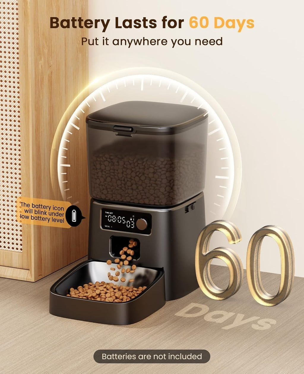 Automatic Cat Feeder with Stainless Steel Bowl, 3.5L Cat Feeder with Timer ,Pet Food Dispenser for 1-6 Meals a Day, Dry Food Auto Feeders for Cats Dogs