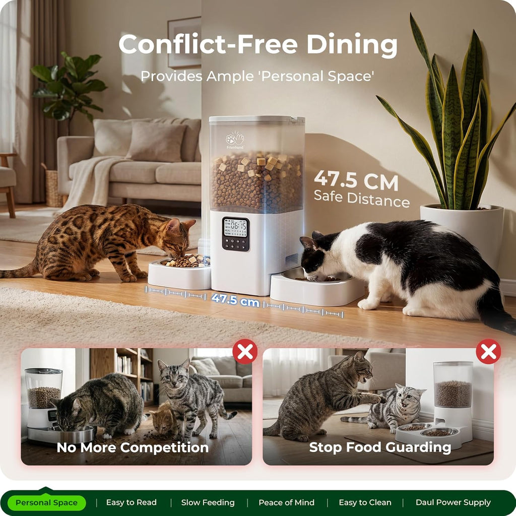 Timed Automatic Cat Feeder for 2 Cats: Cat Food Dispenser with Slow Feed, Dual Pet Feeder with Timer & Information Visualization, Double Auto Cat Feeder for Multiple Pets, Easy Clean - 7L