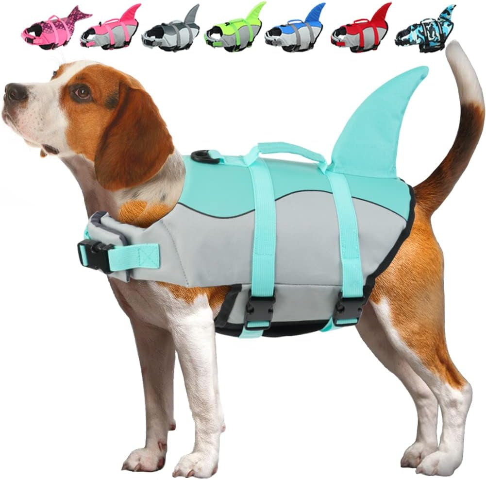 Dog Life Jacket Shark, Dog Life Vests for Small, Middle, Large Dogs with Rescue Handle Dogs Flotation Vest Safety Lifesaver for Swimming Pool Beach Boating, (S,Pink)