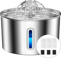 Cat Water Fountain for Drinking - 74Oz/2.2L Cat Fountain Stainless Steel Flower Style, Silent Automatic Wired Pet Water Fountain Triple-Filter Water Fountain Cat Bowl 3 Filters 3 Sponges