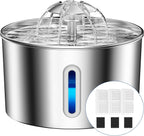 Cat Water Fountain for Drinking - 74Oz/2.2L Cat Fountain Stainless Steel Flower Style, Silent Automatic Wired Pet Water Fountain Triple-Filter Water Fountain Cat Bowl 3 Filters 3 Sponges