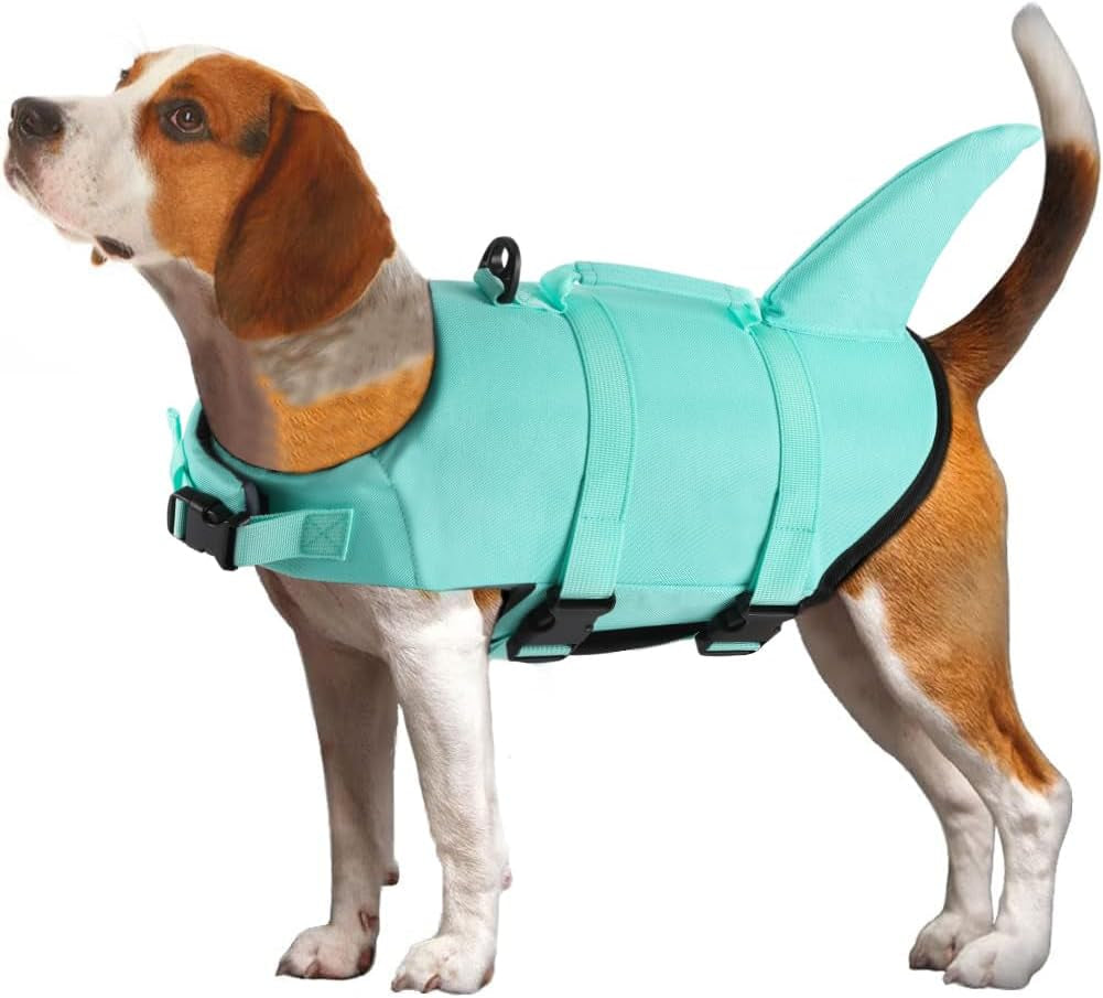 Dog Life Jacket Shark, Dog Life Vests for Small, Middle, Large Dogs with Rescue Handle Dogs Flotation Vest Safety Lifesaver for Swimming Pool Beach Boating, (S,Pink)