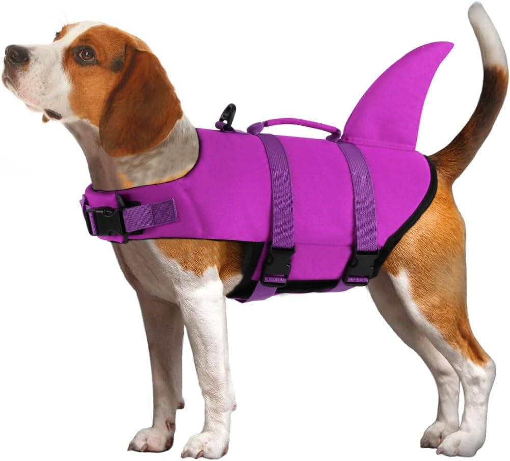 Dog Life Jacket Shark, Dog Life Vests for Small, Middle, Large Dogs with Rescue Handle Dogs Flotation Vest Safety Lifesaver for Swimming Pool Beach Boating, (S,Pink)