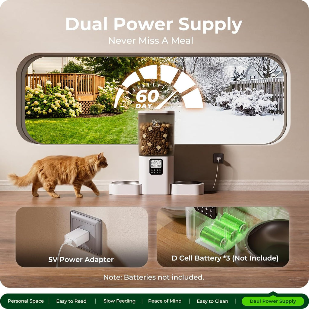 Timed Automatic Cat Feeder for 2 Cats: Cat Food Dispenser with Slow Feed, Dual Pet Feeder with Timer & Information Visualization, Double Auto Cat Feeder for Multiple Pets, Easy Clean - 7L