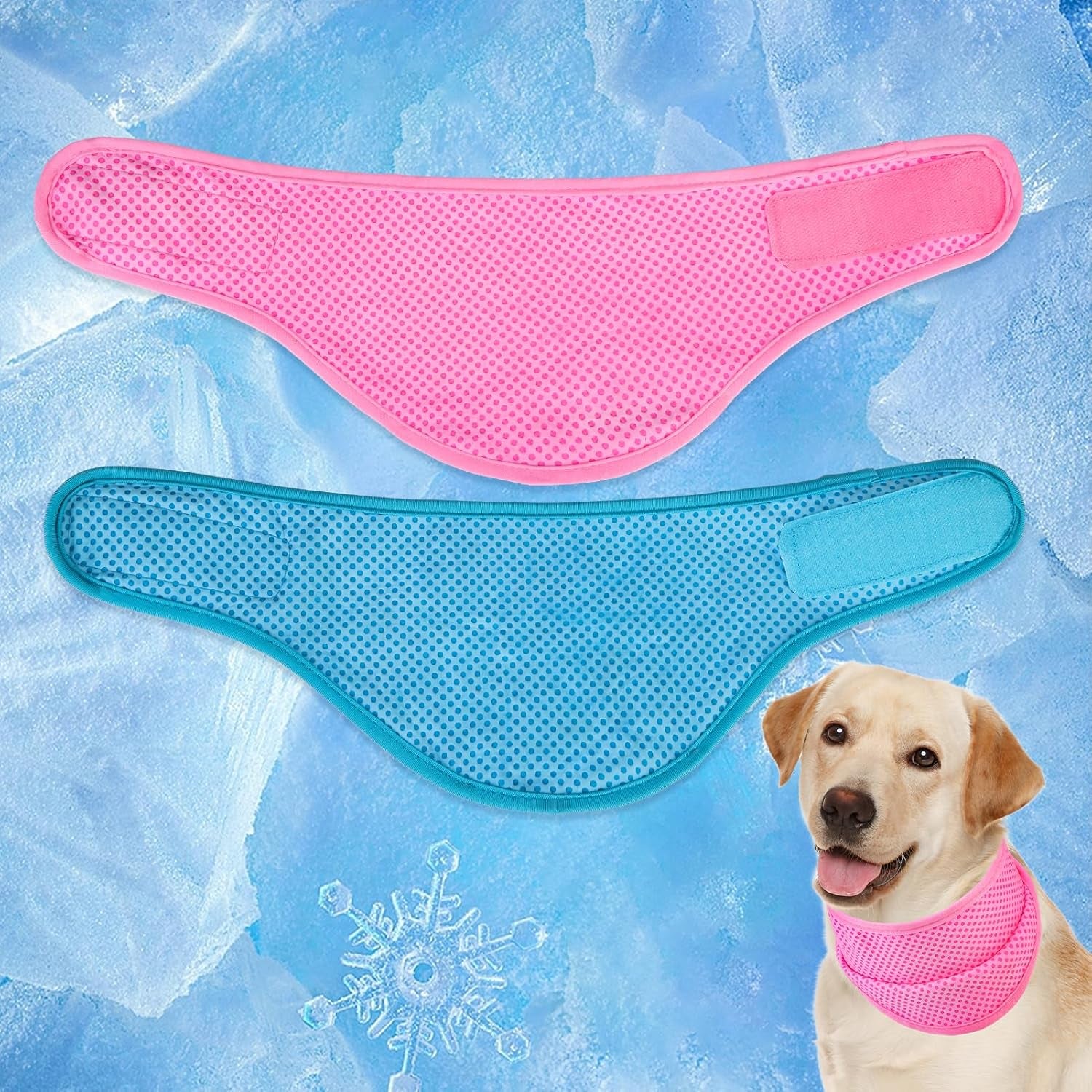 Dog Cooling Bandana - 2 Pack Instant Chill Out Adjustable Pet Scarf, Summer Outdoor Ice Collar Cooler, Prevent Sunstroke for Small Medium Large Breeds (Navy Green, L)