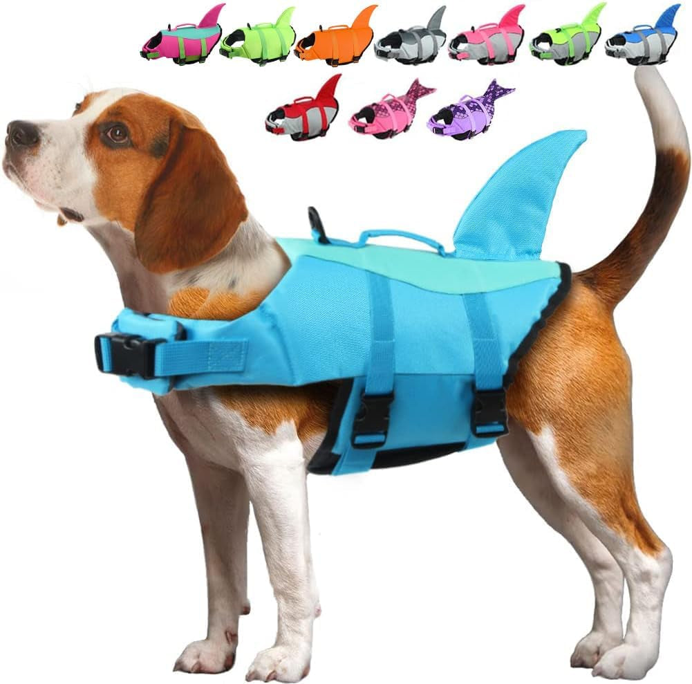 Dog Life Jacket Shark, Dog Life Vests for Small, Middle, Large Dogs with Rescue Handle Dogs Flotation Vest Safety Lifesaver for Swimming Pool Beach Boating, (S,Pink)