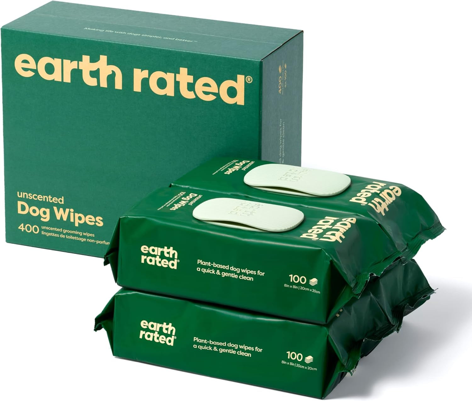 Pet Wipes for Dogs, Hypoallergenic, Cleaning and Hydrating, for Grooming Paws, Body and Bums, Unscented, 100 Count