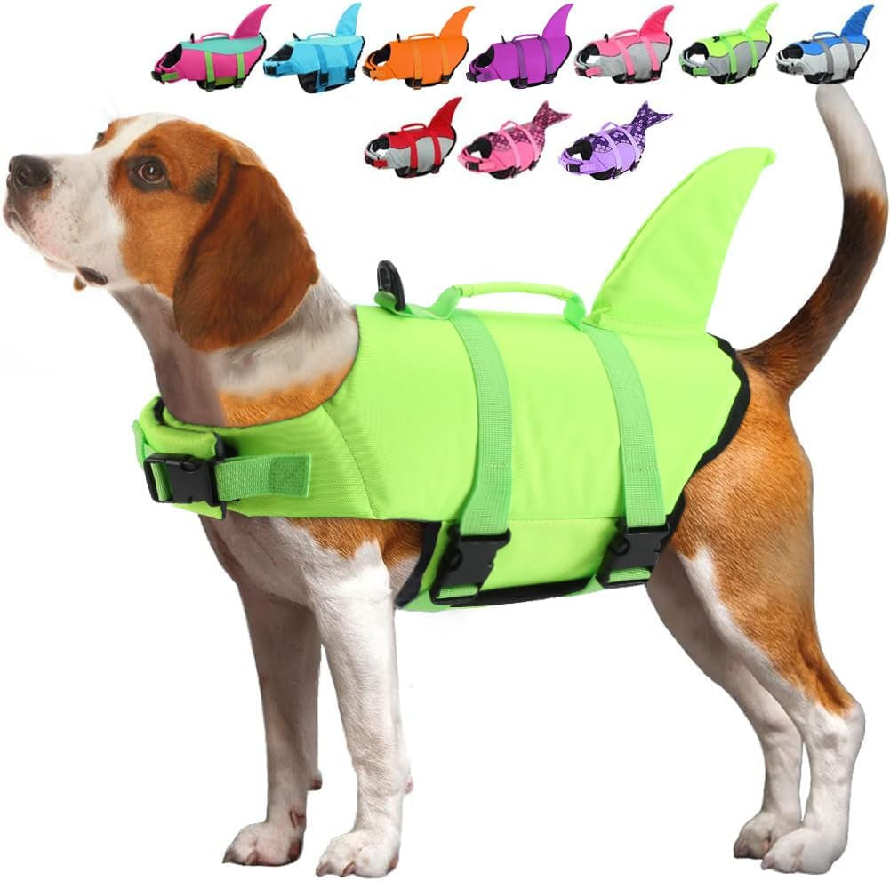 Dog Life Jacket Shark, Dog Life Vests for Small, Middle, Large Dogs with Rescue Handle Dogs Flotation Vest Safety Lifesaver for Swimming Pool Beach Boating, (S,Pink)
