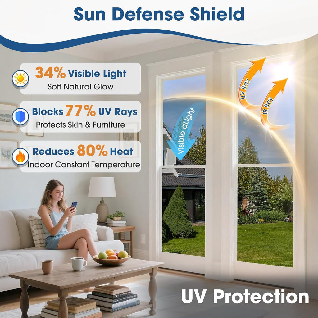 Reflective One Way Window Film Privacy: Mirror Heat Control Sun Blocker Window Tint Film, UV Protection anti Glare, No Glue Clear Daytime Privacy for Home Office (Silver, 44.5 * 200Cm)
