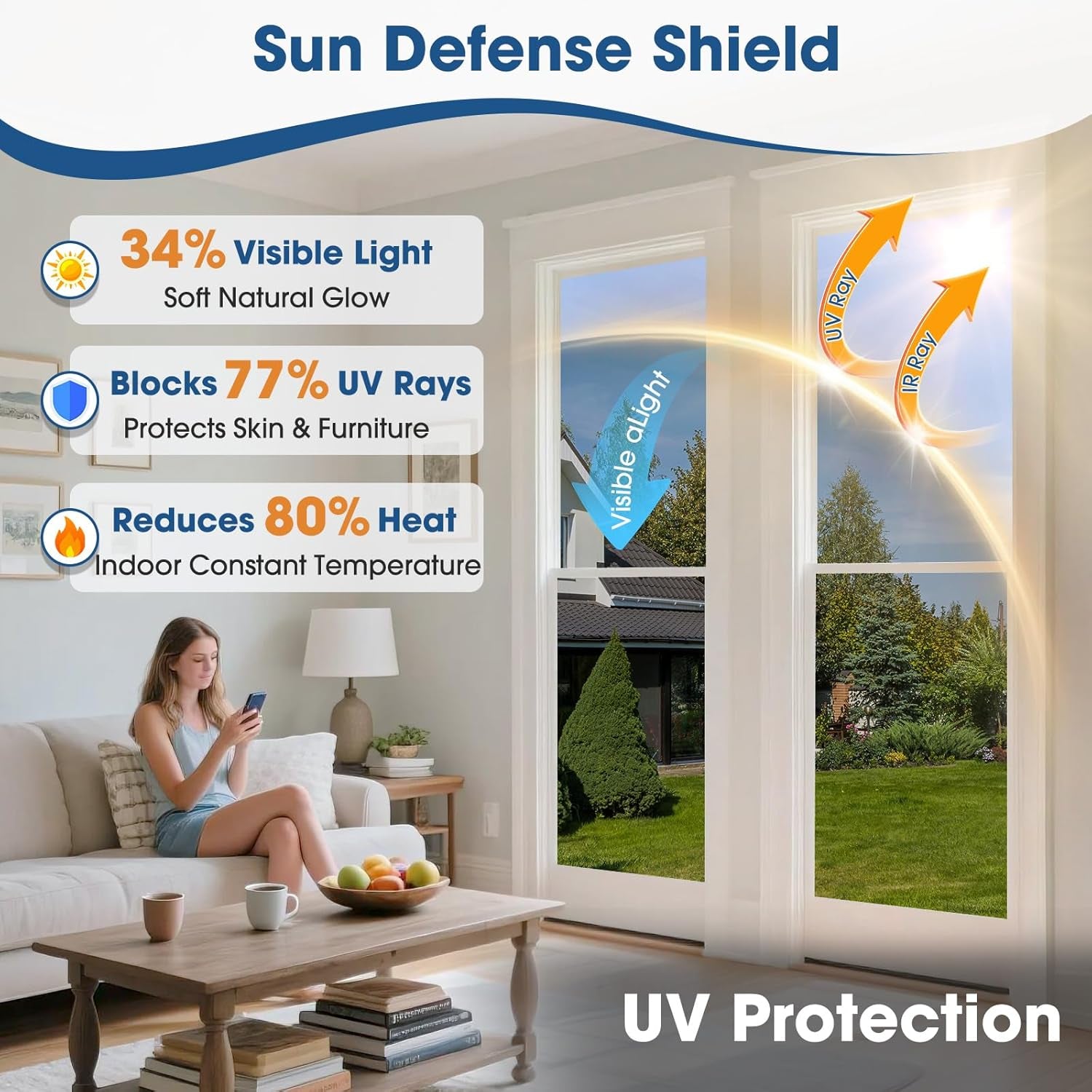 Reflective One Way Window Film Privacy: Mirror Heat Control Sun Blocker Window Tint Film, UV Protection anti Glare, No Glue Clear Daytime Privacy for Home Office (Silver, 44.5 * 200Cm)