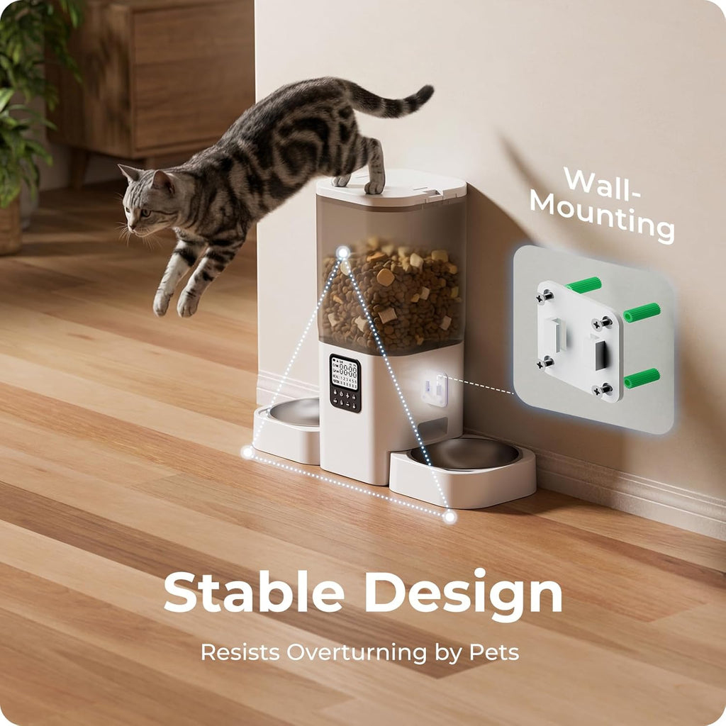 Timed Automatic Cat Feeder for 2 Cats: Cat Food Dispenser with Slow Feed, Dual Pet Feeder with Timer & Information Visualization, Double Auto Cat Feeder for Multiple Pets, Easy Clean - 7L