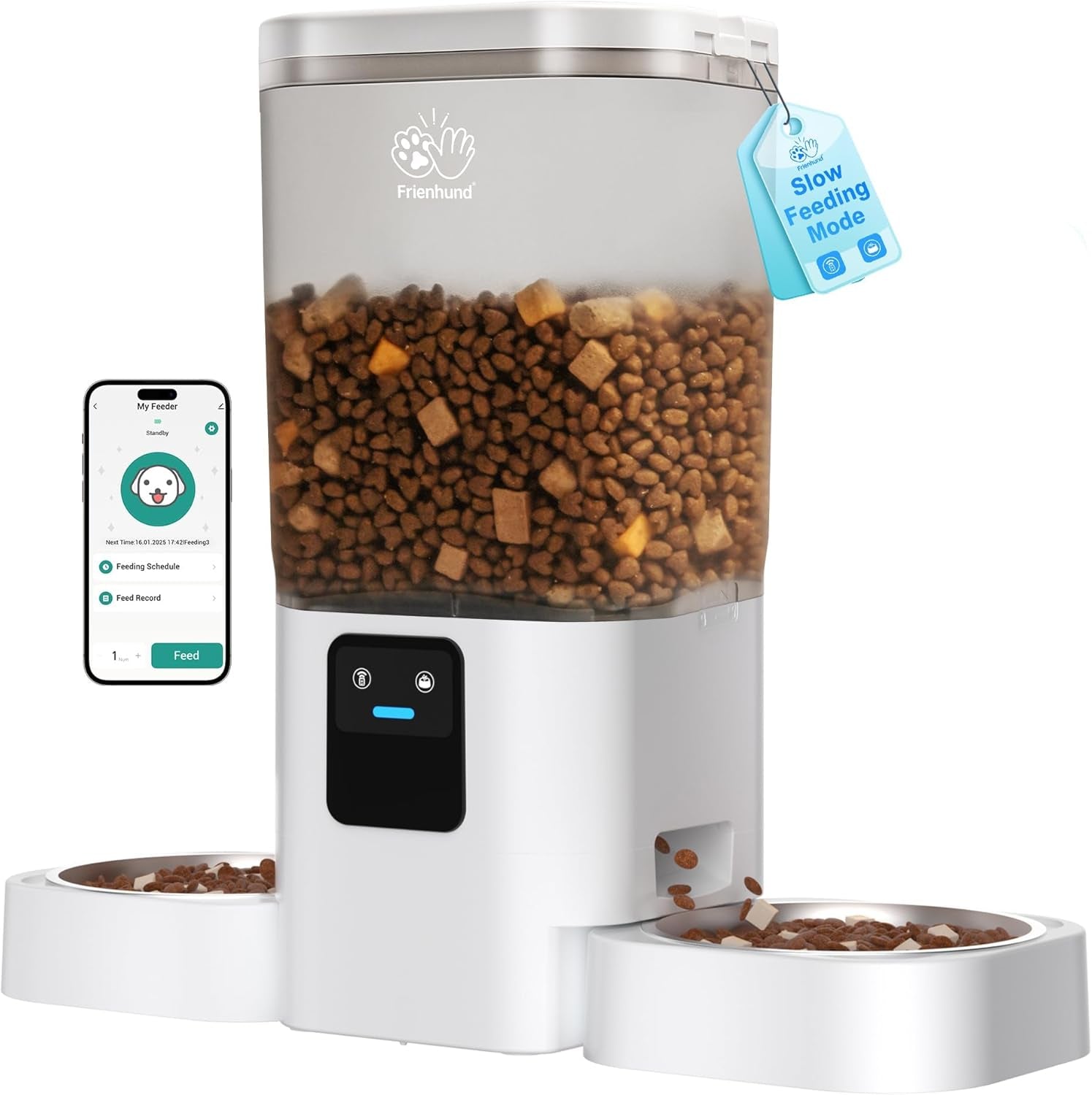 Timed Automatic Cat Feeder for 2 Cats: Cat Food Dispenser with Slow Feed, Dual Pet Feeder with Timer & Information Visualization, Double Auto Cat Feeder for Multiple Pets, Easy Clean - 7L