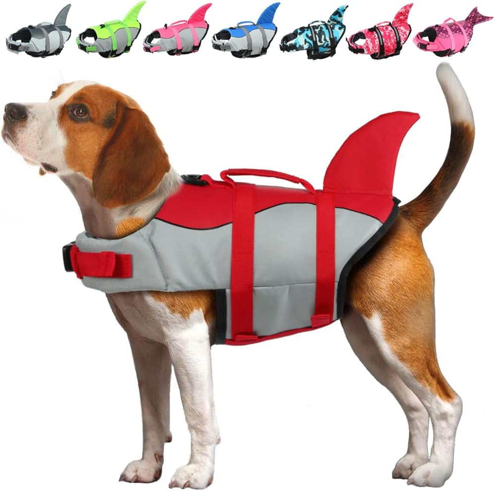 Dog Life Jacket Shark, Dog Life Vests for Small, Middle, Large Dogs with Rescue Handle Dogs Flotation Vest Safety Lifesaver for Swimming Pool Beach Boating, (S,Pink)
