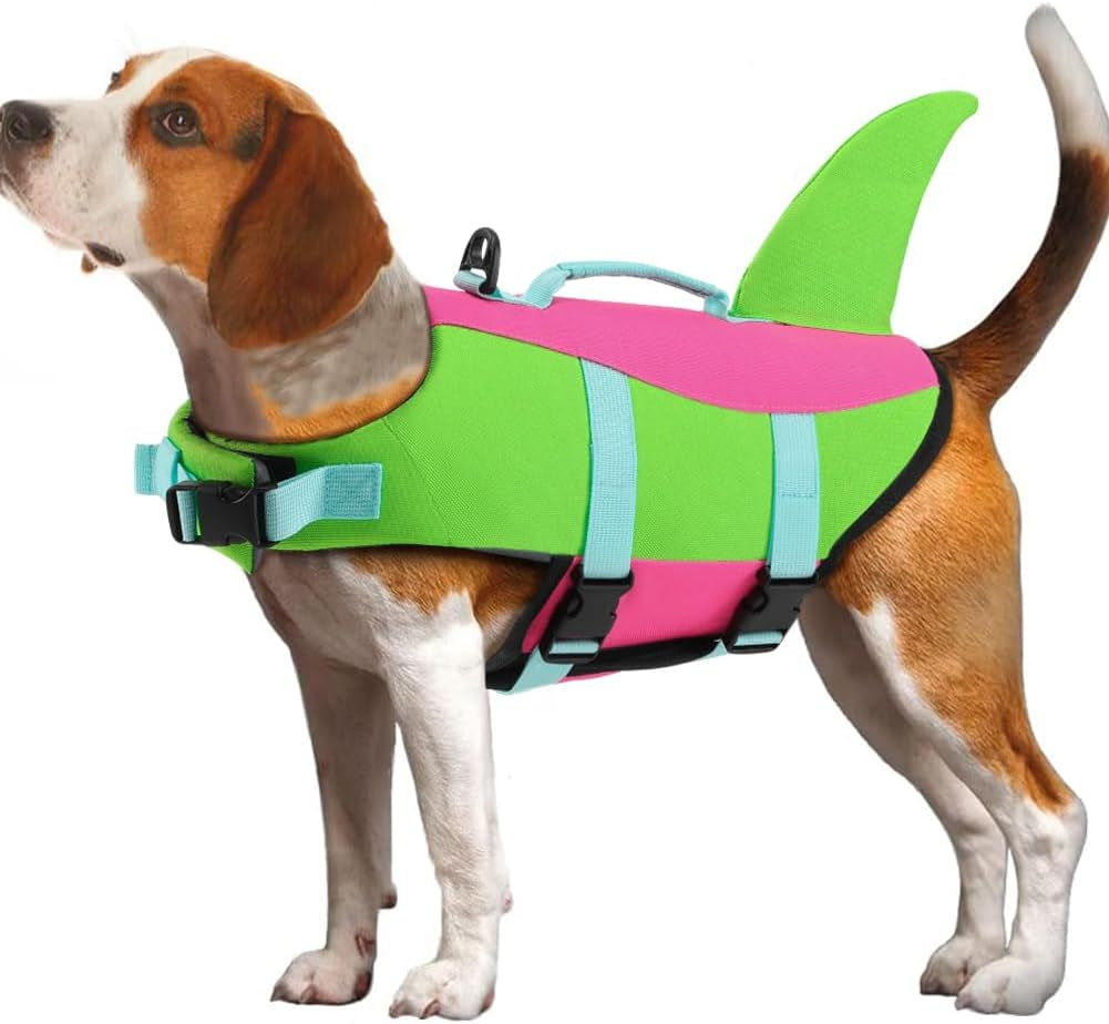 Dog Life Jacket Shark, Dog Life Vests for Small, Middle, Large Dogs with Rescue Handle Dogs Flotation Vest Safety Lifesaver for Swimming Pool Beach Boating, (S,Pink)