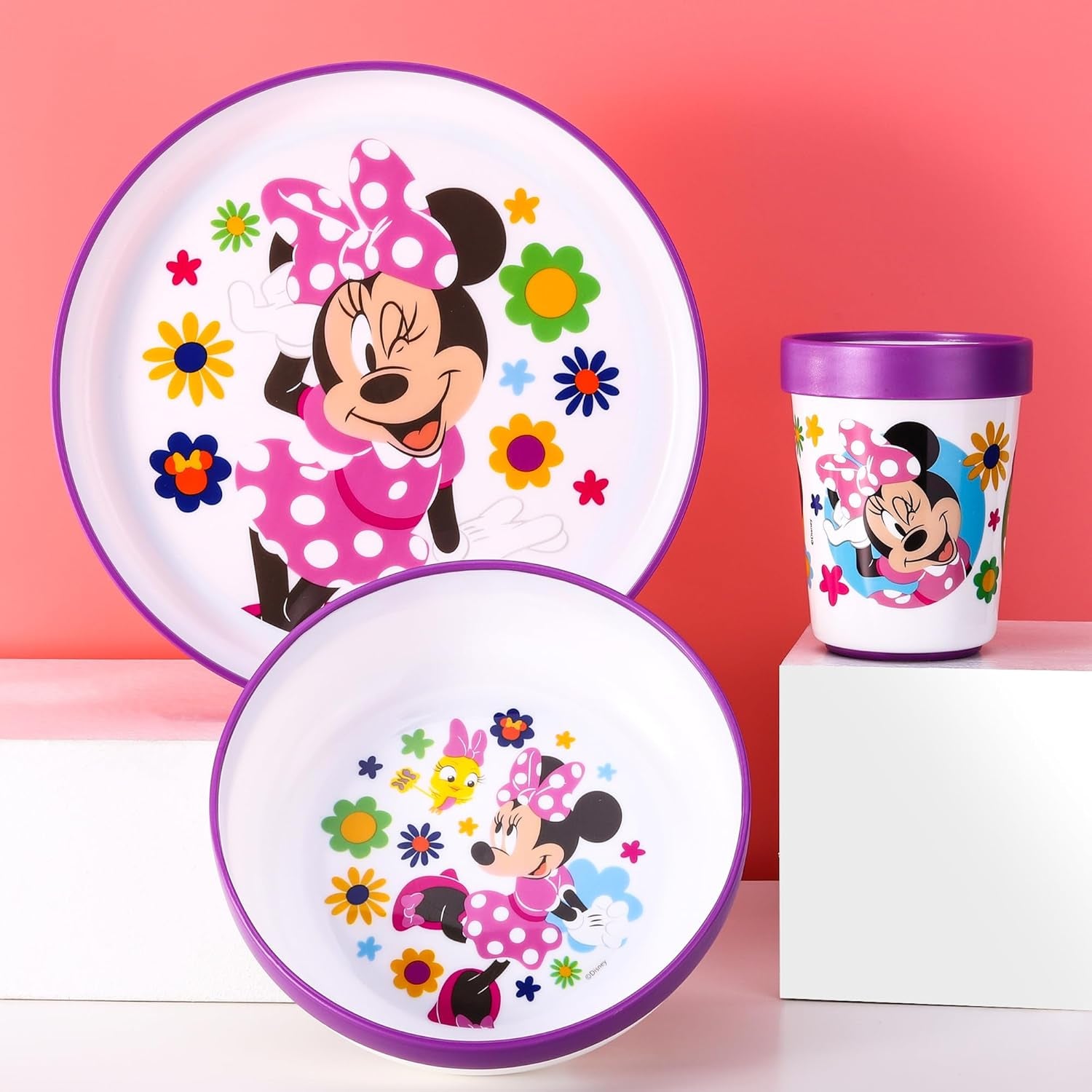 Kids 6 Piece Reusable Dinner Set - Plate/Bowl/Cup/Knife/Fork/Spoon - Childrens Dinnerware Tableware Cutlery Set (Minnie Mouse)