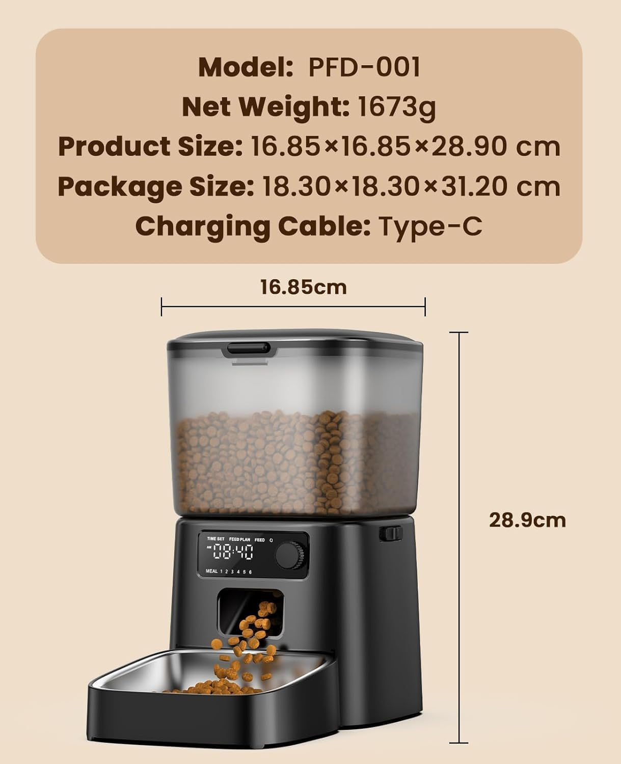 Automatic Cat Feeder with Stainless Steel Bowl, 3.5L Cat Feeder with Timer ,Pet Food Dispenser for 1-6 Meals a Day, Dry Food Auto Feeders for Cats Dogs
