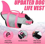 Dog Life Jacket Shark, Dog Life Vests for Small, Middle, Large Dogs with Rescue Handle Dogs Flotation Vest Safety Lifesaver for Swimming Pool Beach Boating, (S,Pink)