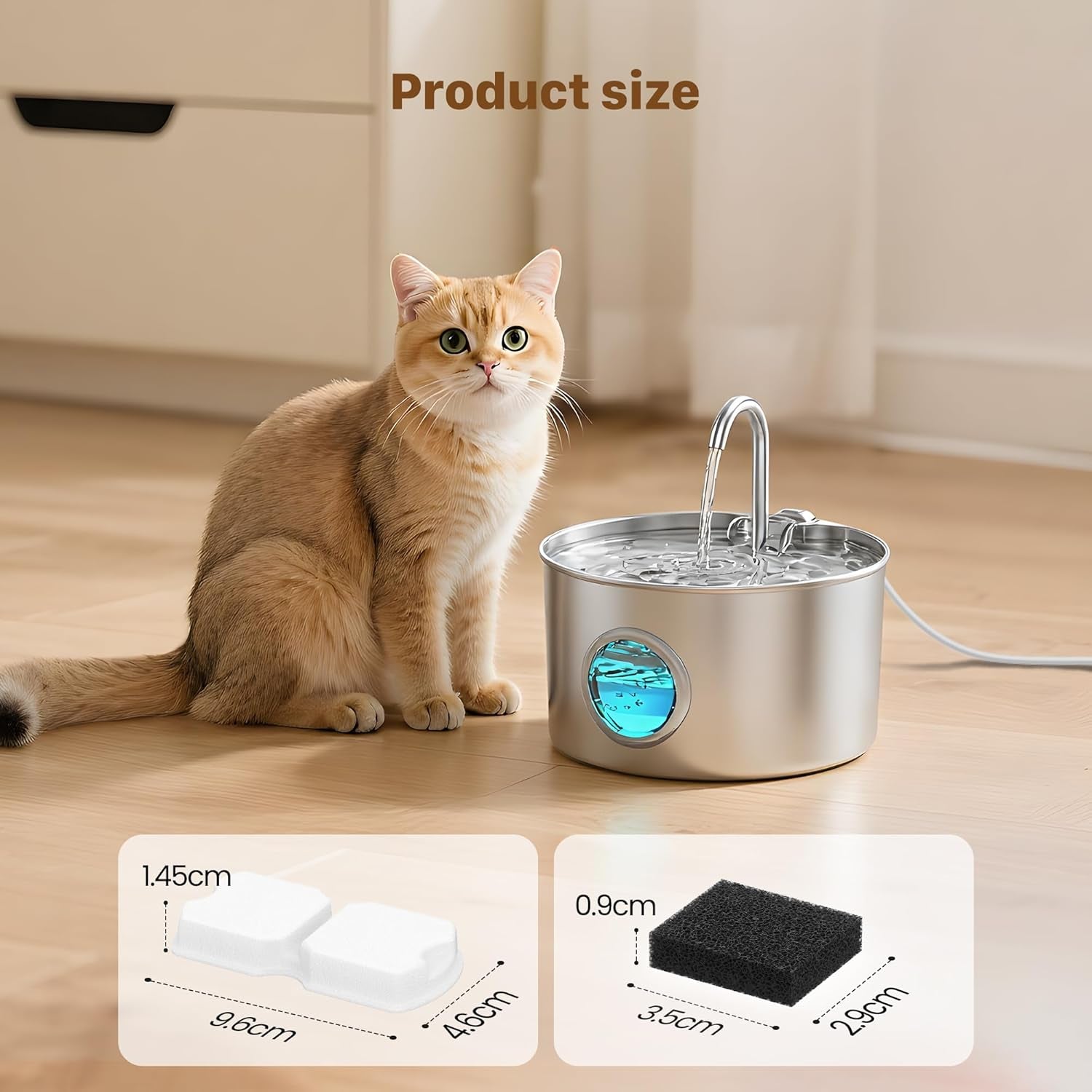 Stainless Steel Cat Water Fountain 12 Filters: Cat Fountain Filter - Pet Water Dispenser Filter - Pet Water Fountain Filter - 6 Carbon Filters + 6 Foam Filters - Multiple Filtration
