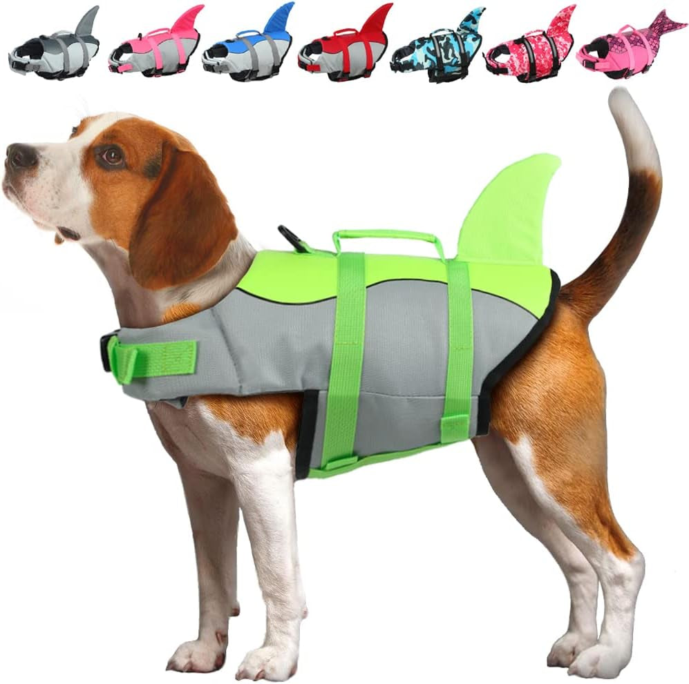 Dog Life Jacket Shark, Dog Life Vests for Small, Middle, Large Dogs with Rescue Handle Dogs Flotation Vest Safety Lifesaver for Swimming Pool Beach Boating, (S,Pink)