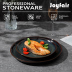 Joyfair Dinner Set, 12 Pieces Stoneware Dinnerware Set Service for 4, Reactive Glaze Irregular Shape Plates and Bowls, Chip & Scratch Resistant, Microwave & Dishwasher Safe, Blackish Green