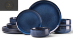 HaWare Dinner Set, 12 Piece Stoneware Dinnerware Service for 4, Reactive Glaze Dining Ware Include Plates and Bowls, Chip and Scratch Resistant, Microwave & Dishwasher Safe, Nebulas Blue