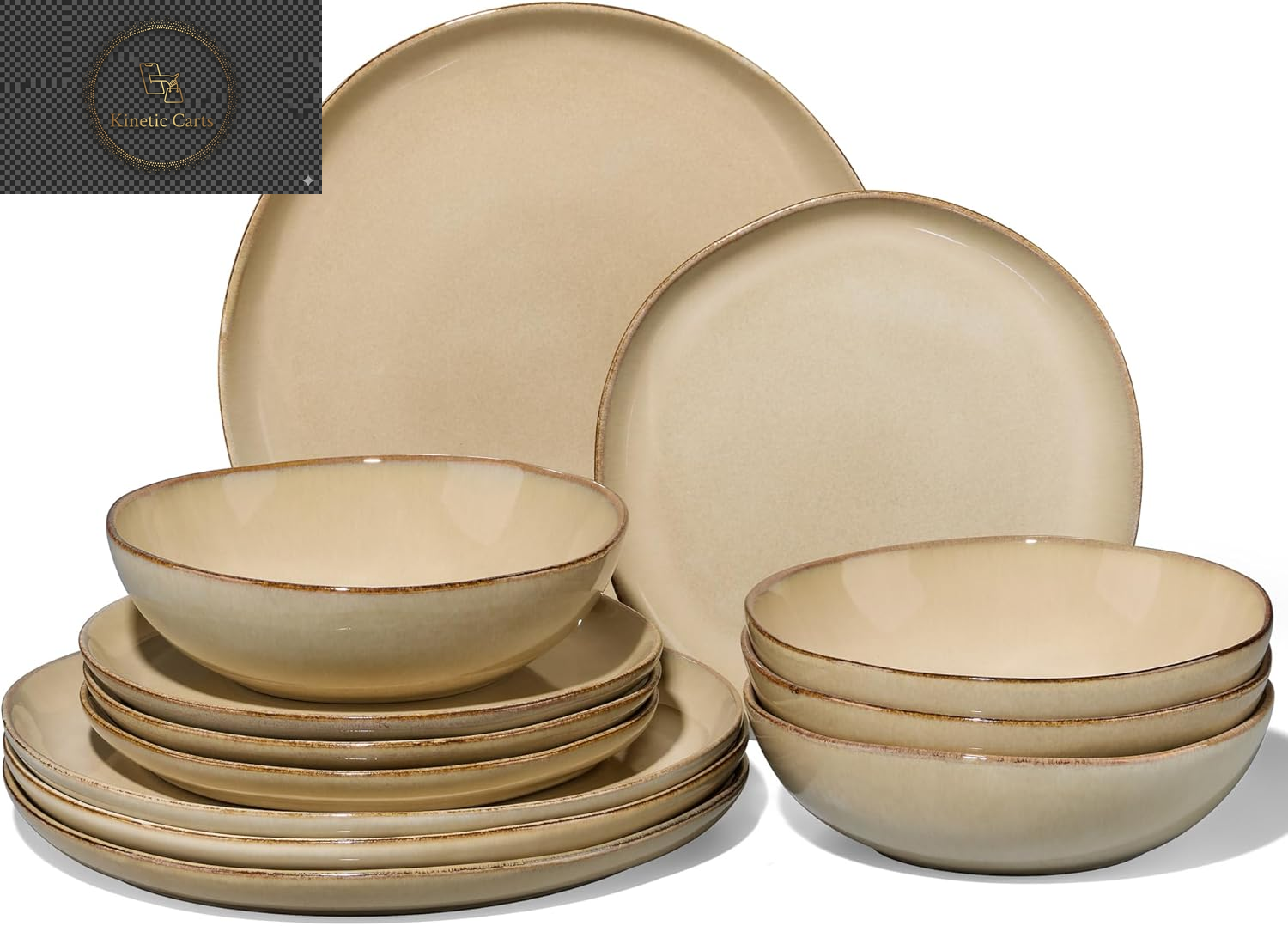 Joyfair Dinner Set, 12 Pieces Stoneware Dinnerware Set Service for 4, Reactive Glaze Irregular Shape Plates and Bowls, Chip & Scratch Resistant, Microwave & Dishwasher Safe, Blackish Green