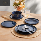 HaWare Dinner Set, 12 Piece Stoneware Dinnerware Service for 4, Reactive Glaze Dining Ware Include Plates and Bowls, Chip and Scratch Resistant, Microwave & Dishwasher Safe, Nebulas Blue