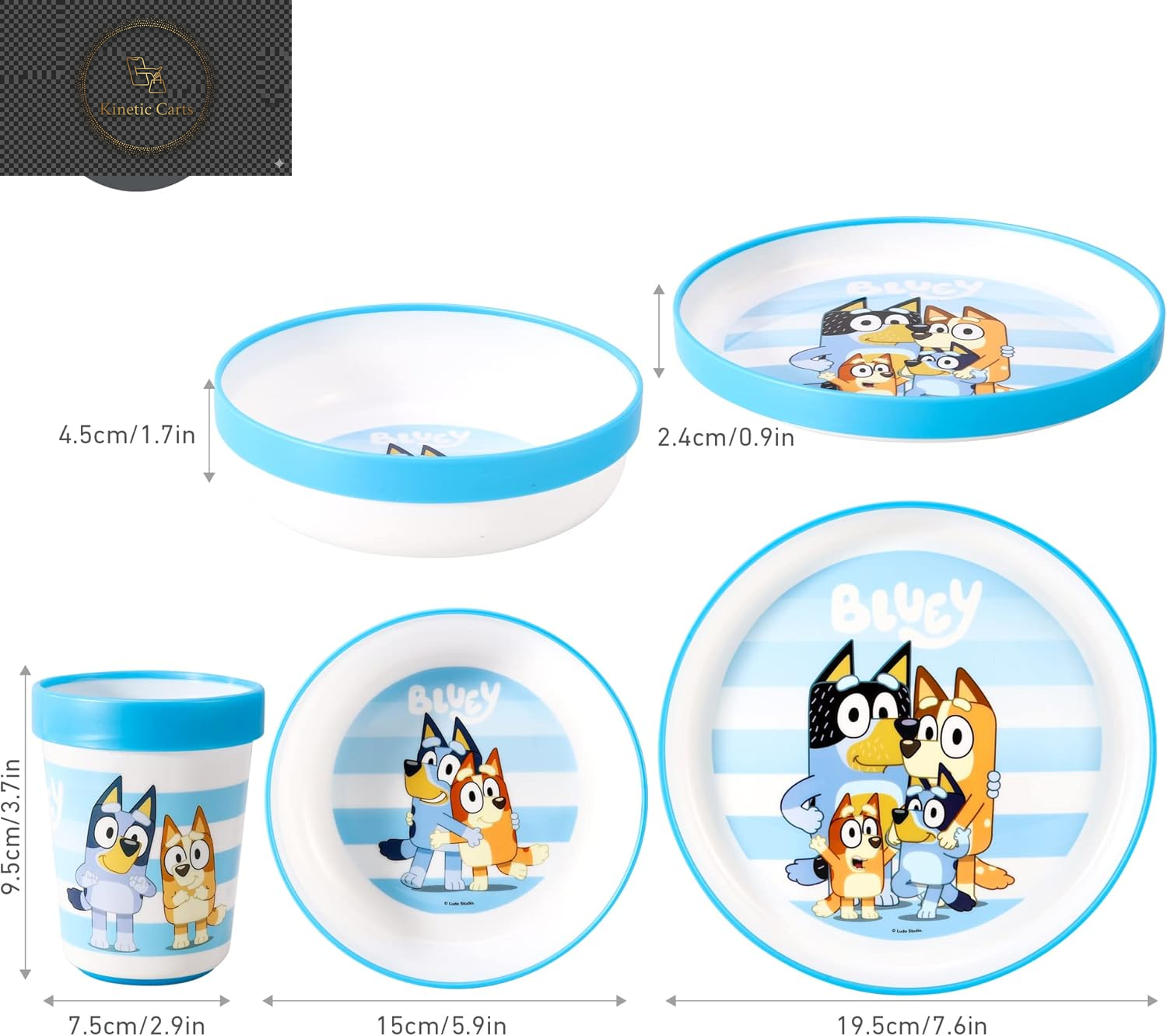 Bluey 3Pc Kids Dinner Set – Toddler Plates and Bowls Set with Kids Cup, Reusable Bicolor Premium Plastic Dinnerware Sets - Baby Plates, Baby Bowls, Toddler Cups, Children’S Mealtime Tableware