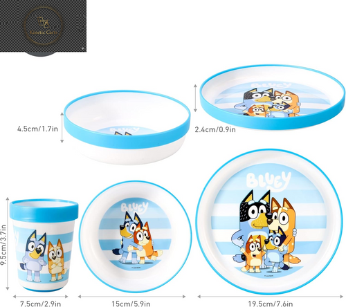 Bluey 3Pc Kids Dinner Set – Toddler Plates and Bowls Set with Kids Cup, Reusable Bicolor Premium Plastic Dinnerware Sets - Baby Plates, Baby Bowls, Toddler Cups, Children’S Mealtime Tableware