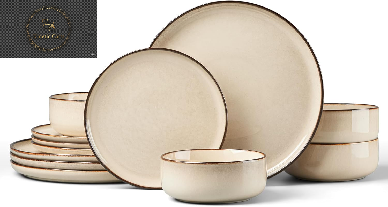 HaWare Dinner Set, 12 Piece Stoneware Dinnerware Service for 4, Reactive Glaze Dining Ware Include Plates and Bowls, Chip and Scratch Resistant, Microwave & Dishwasher Safe, Nebulas Blue