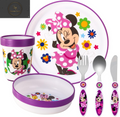 Kids 6 Piece Reusable Dinner Set - Plate/Bowl/Cup/Knife/Fork/Spoon - Childrens Dinnerware Tableware Cutlery Set (Minnie Mouse)