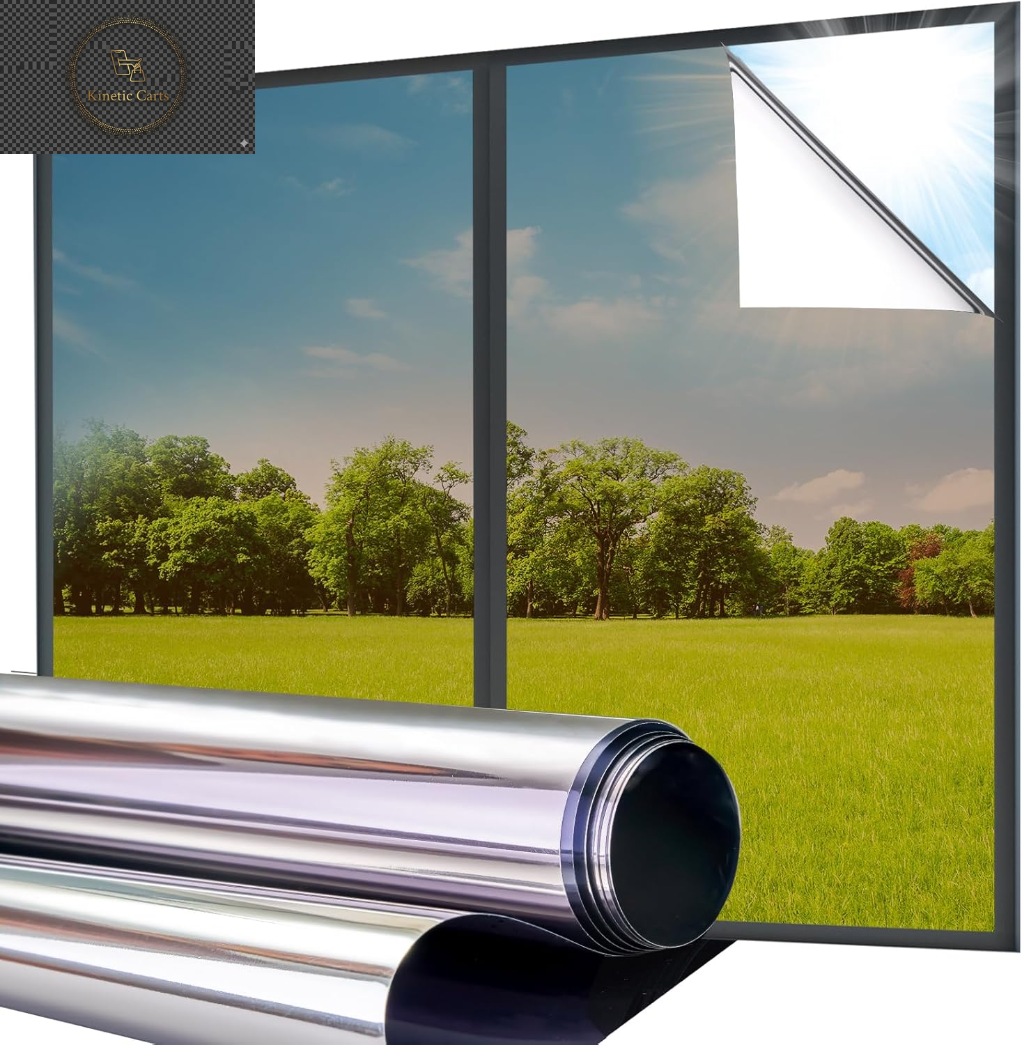 Reflective One Way Window Film Privacy: Mirror Heat Control Sun Blocker Window Tint Film, UV Protection anti Glare, No Glue Clear Daytime Privacy for Home Office (Silver, 44.5 * 200Cm)