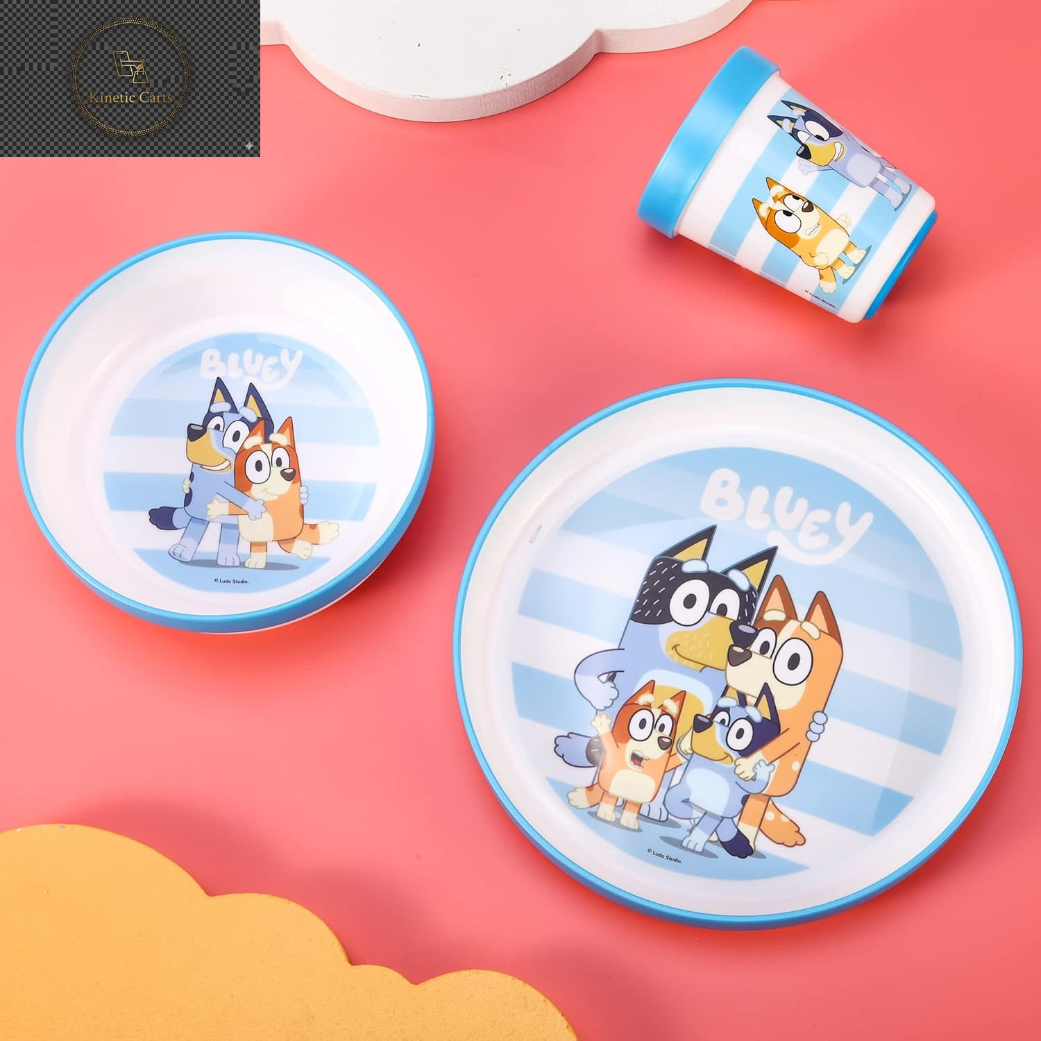 Bluey 3Pc Kids Dinner Set – Toddler Plates and Bowls Set with Kids Cup, Reusable Bicolor Premium Plastic Dinnerware Sets - Baby Plates, Baby Bowls, Toddler Cups, Children’S Mealtime Tableware