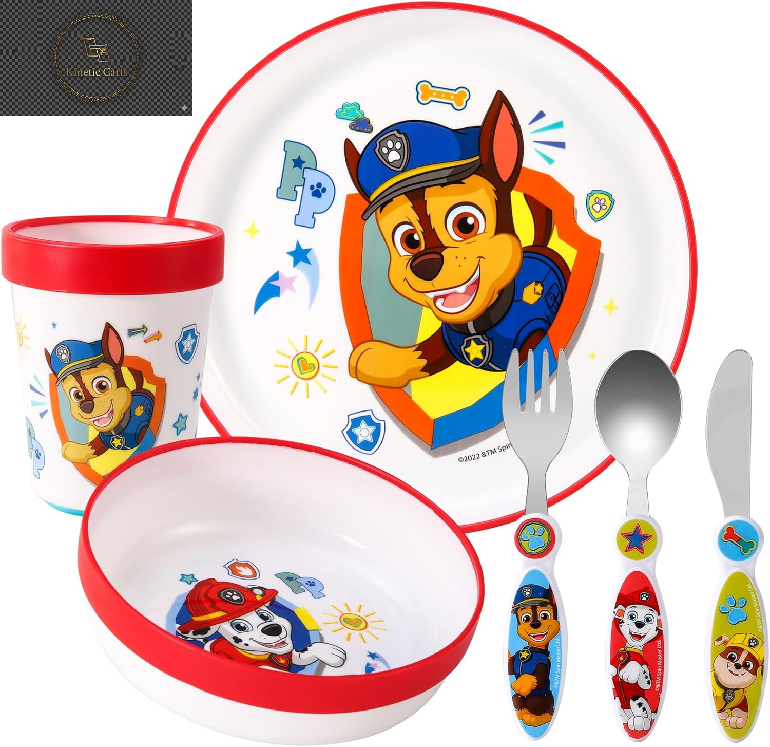 Kids 6 Piece Reusable Dinner Set - Plate/Bowl/Cup/Knife/Fork/Spoon - Childrens Dinnerware Tableware Cutlery Set (Minnie Mouse)