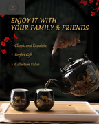 Japanese Tea Set, Black Porcelain Tea Set with 1 Teapot Set, 6 Tea Cups, 1 Tea Tray, 1 Stainless Infuser, Beautiful Asian Tea Set for Tea Lover/Women/Men (Countryside in Golden)