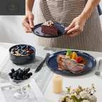 HaWare Dinner Set, 12 Piece Stoneware Dinnerware Service for 4, Reactive Glaze Dining Ware Include Plates and Bowls, Chip and Scratch Resistant, Microwave & Dishwasher Safe, Nebulas Blue