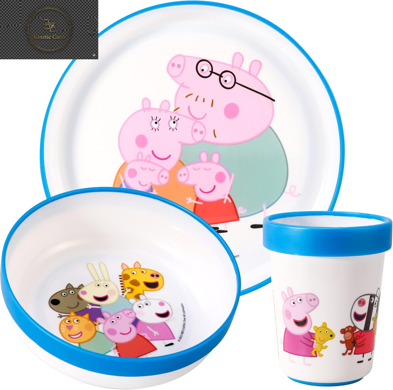 Bluey 3Pc Kids Dinner Set – Toddler Plates and Bowls Set with Kids Cup, Reusable Bicolor Premium Plastic Dinnerware Sets - Baby Plates, Baby Bowls, Toddler Cups, Children’S Mealtime Tableware