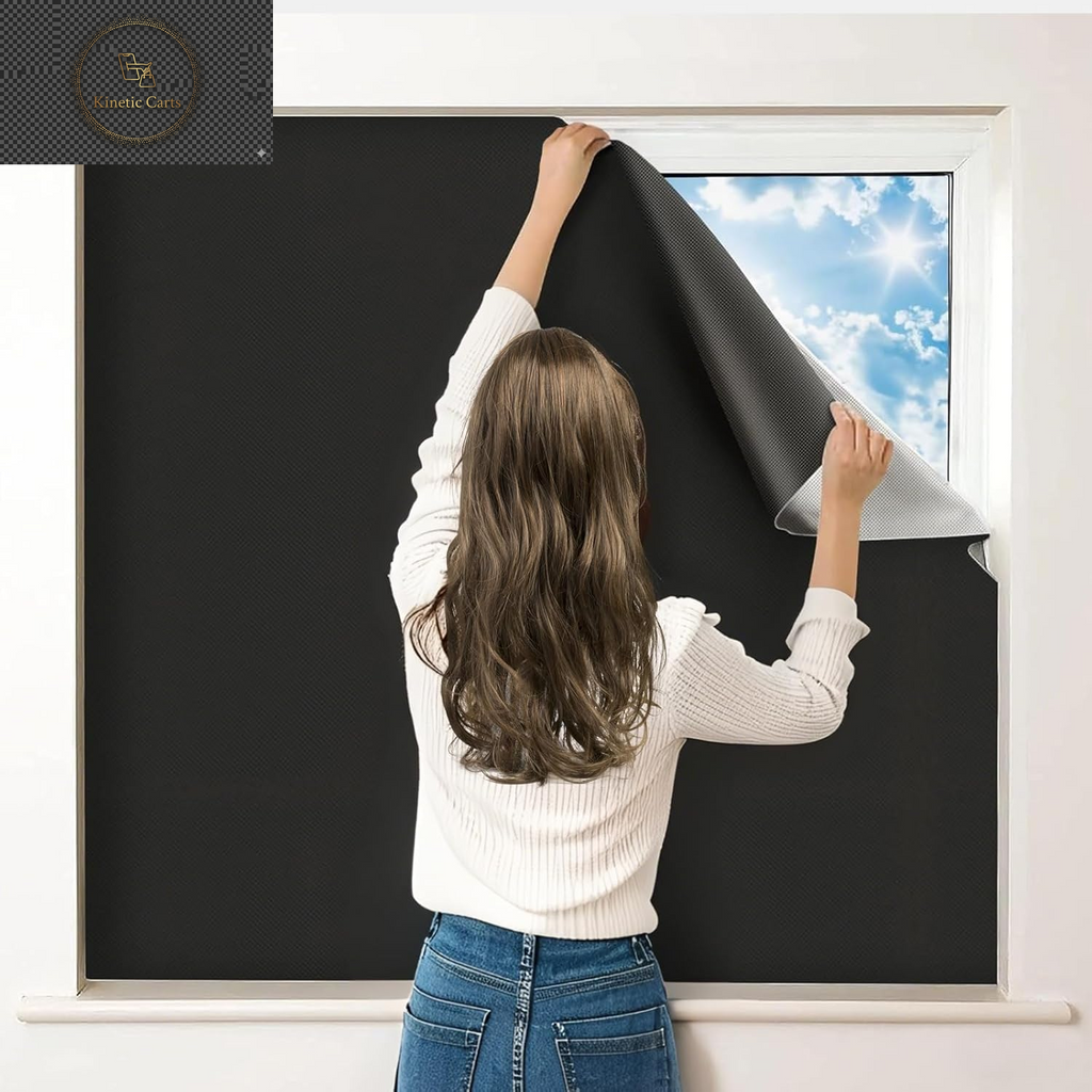 Blackout Blinds Stick On, 420D Oxford Fabric 100% Blackout Curtain for Window 200 X 145CM, Portable Blackout Shades Film for Bedroom, Cut to Any Size, Nursery Blackout Blinds for Baby Travel Temporary