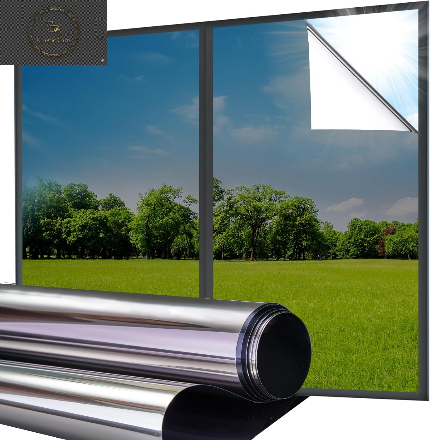 Reflective One Way Window Film Privacy: Mirror Heat Control Sun Blocker Window Tint Film, UV Protection anti Glare, No Glue Clear Daytime Privacy for Home Office (Silver, 44.5 * 200Cm)