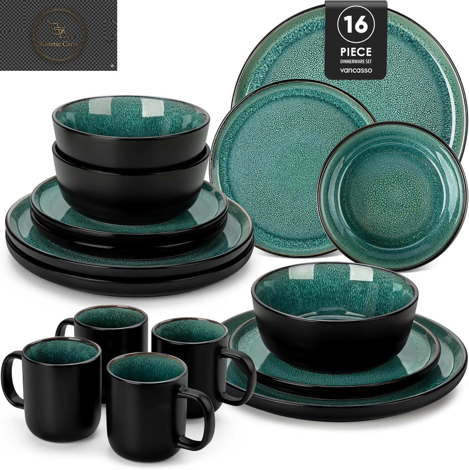  Vancasso Playa Series 24-Piece Dinner Set, Stoneware Plates and Bowls Set for 6, Mediterranean Style Crockery Set in Vibrant Blue, Playa Series Dinner Service Set, Dishwasher & Microwave Safe