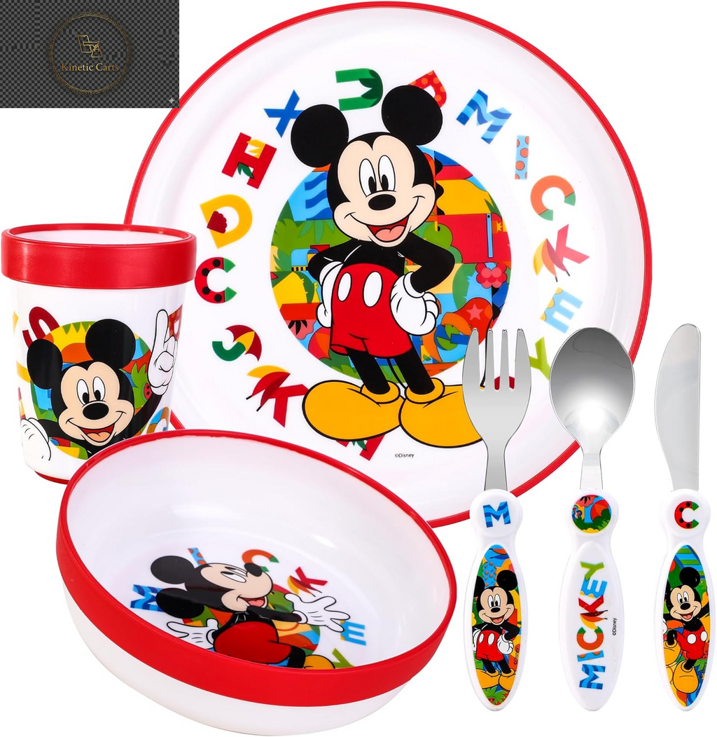 Kids 6 Piece Reusable Dinner Set - Plate/Bowl/Cup/Knife/Fork/Spoon - Childrens Dinnerware Tableware Cutlery Set (Minnie Mouse)