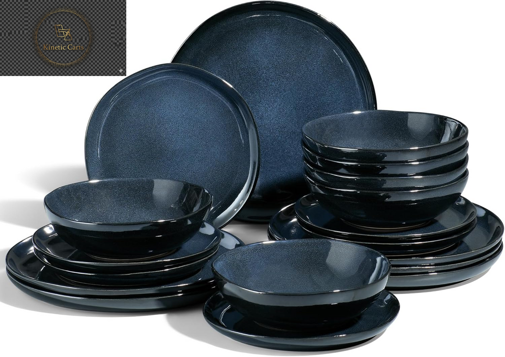 Joyfair Dinner Set, 12 Pieces Stoneware Dinnerware Set Service for 4, Reactive Glaze Irregular Shape Plates and Bowls, Chip & Scratch Resistant, Microwave & Dishwasher Safe, Blackish Green