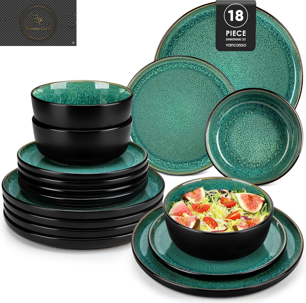  Vancasso Playa Series 24-Piece Dinner Set, Stoneware Plates and Bowls Set for 6, Mediterranean Style Crockery Set in Vibrant Blue, Playa Series Dinner Service Set, Dishwasher & Microwave Safe