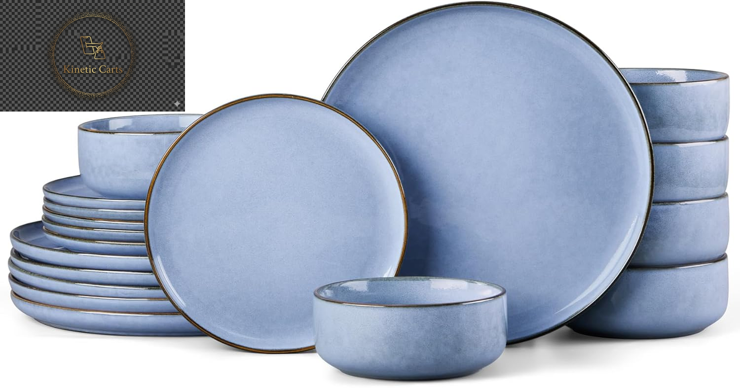 HaWare Dinner Set, 12 Piece Stoneware Dinnerware Service for 4, Reactive Glaze Dining Ware Include Plates and Bowls, Chip and Scratch Resistant, Microwave & Dishwasher Safe, Nebulas Blue