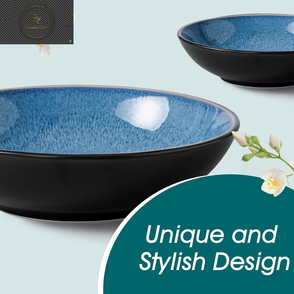  Vancasso Playa Series 24-Piece Dinner Set, Stoneware Plates and Bowls Set for 6, Mediterranean Style Crockery Set in Vibrant Blue, Playa Series Dinner Service Set, Dishwasher & Microwave Safe