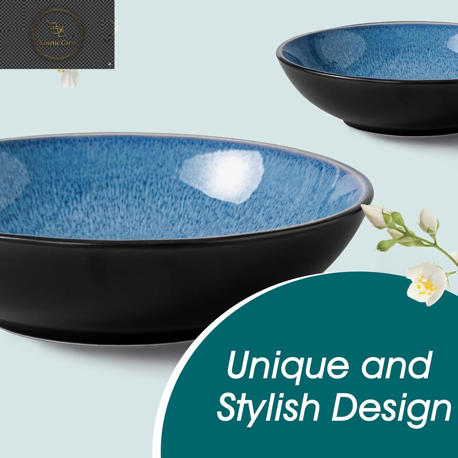  Vancasso Playa Series 24-Piece Dinner Set, Stoneware Plates and Bowls Set for 6, Mediterranean Style Crockery Set in Vibrant Blue, Playa Series Dinner Service Set, Dishwasher & Microwave Safe