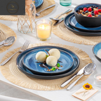  Vancasso Playa Series 24-Piece Dinner Set, Stoneware Plates and Bowls Set for 6, Mediterranean Style Crockery Set in Vibrant Blue, Playa Series Dinner Service Set, Dishwasher & Microwave Safe